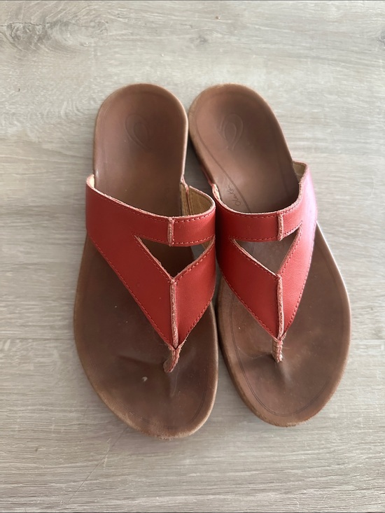 OluKai Shoes - Olukai Red Leather Thong Sandals - Women
